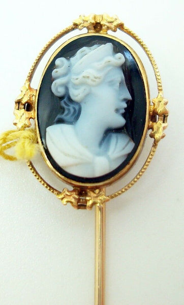 10K Gold Oval Stone Genuine Natural Cameo Stick Pin (#C2668)