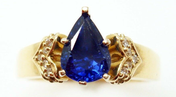 Gorgeous 1.28ct Royal Blue Pear Genuine Natural Sapphire Ring (#J406)