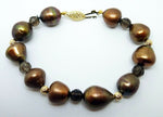 14K Gold Chocolate Pearl & Smoky Quartz Bracelet (#J3119)