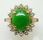 18k Gold Oval Jade Ring with .33ct Diamonds (#J3453)