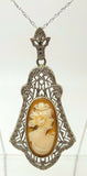 Art Deco 10k White Gold Filigree Genuine Natural Shell Cameo Pendant (#J3547)