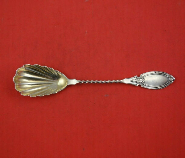 Coin Silver Preserve Spoon Gold Washed Shell Bowl 7 1/4" Serving Heirloom