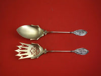 Art Silver c. 1860-1863 Coin Silver Salad Serving Set 2pc GW, Pierced, Frosted