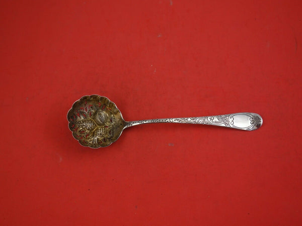 English Georgian Sterling Silver Sugar Sifter Ladle GW Repoused Fruit in Bowl