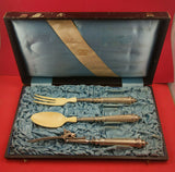 French Sterling Silver 3pc Set Salad Serving & Carving Fork w/ Elk Original Box