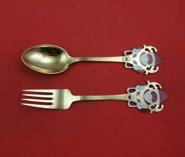 Christmas by A. Michelsen Sterling Silver Fork and Spoon Set 2pc 1952 Santa