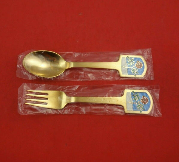 Christmas by A. Michelsen Sterling Silver Fork and Spoon Set 2pc 1977 Rose