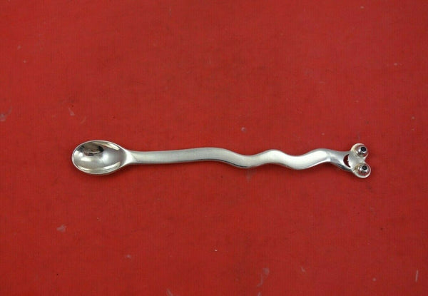 Emilia Castillo Mexican Sterling Silver Infant Spoon Frog Handle Black Stone Eye