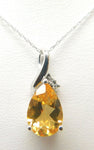 14K Gold Teardrop Genuine Natural Citrine Pendant with Diamonds (#J1748)