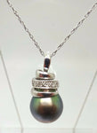 18k Gold 9.55mm Black Pearl Pendant with Diamonds (#J3501)