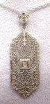 10k White Gold Pierced Deco / Filigree Pendant with Diamond (#J3509)