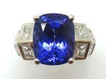 14k Fine Cushion 4.19ct Genuine Natural Tanzanite Ring with Diamonds (#J3554)