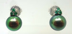 14k Gold 8.8 Tahitian Black Pearl Earrings with Emeralds (#J3639)