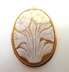 Oval 14k Gold Genuine Shell Cameo Pin / Pendant w/Carved Flowers (#J3685)