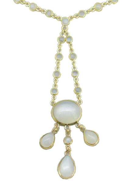 14k Yellow Gold Genuine Natural Moonstone Cabochon Necklace 15 Carats (#J4195)