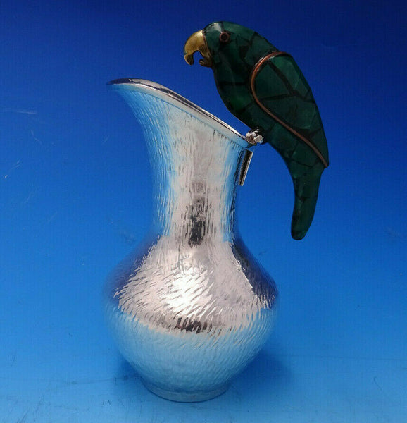 Mexican Silverplate Milk Pitcher with Green Parrot (#4654)