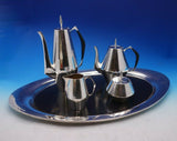 Diamond by Reed and Barton Sterling Silver Tea Set 4pc w/ SP Ebony Tray (#4679)