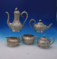 Repousse by Kirk Sterling Silver Tea Set 5pc #103 Hand Decorated (#4944)