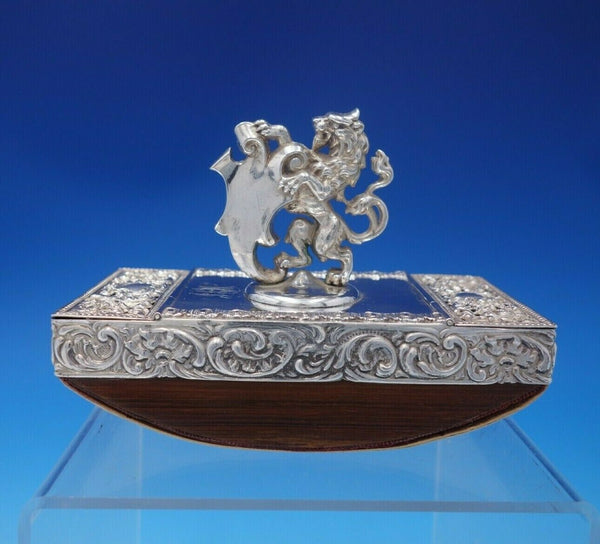 Maintenon by Shiebler Sterling Silver and Wood Desk Blotter Stamp Box Lion #4946