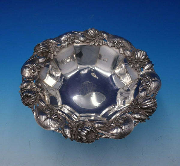 Whiting Sterling Silver Bowl with Water Lily Pad Design #5874 8 3/4" Dia (#4948)