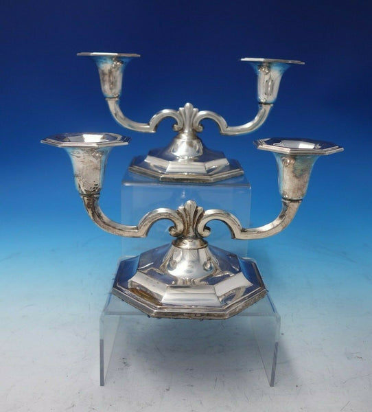 Norwegian .830 Silver Candelabra Pair 2-Light 4 5/8" Tall x 9" (#5150)