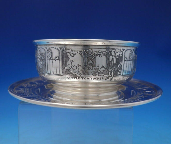 William Kerr Sterling Silver Child's Set 2pc Acid Etched w/ Nursery Rhymes #5248
