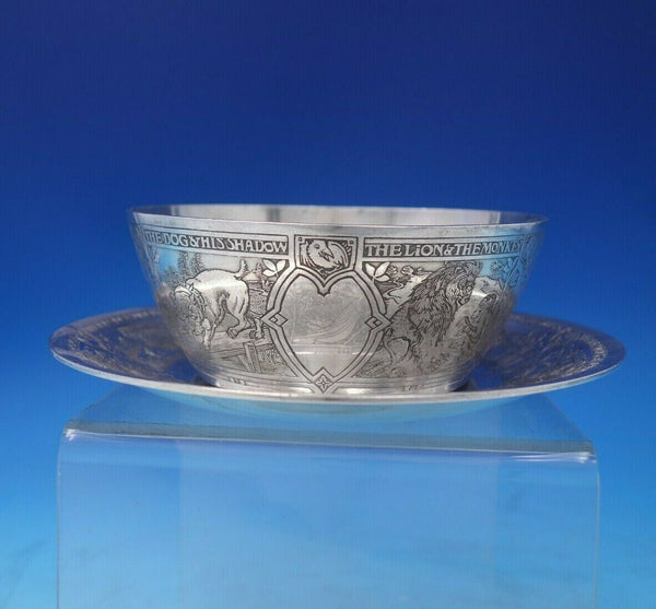 William Kerr Sterling Silver Child's Set 2pc Acid Etched w/ Fables #4499 (#5257)