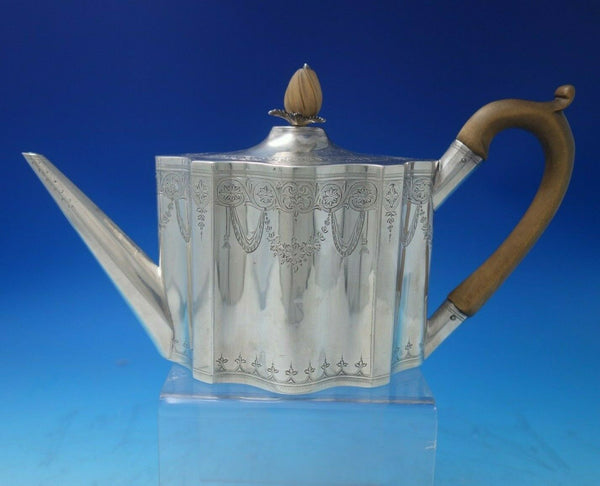 Benjamin Mountigue English Georgian Sterling Silver Tea Pot w/Swags Wood (#5374)