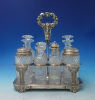 English Sterling Silver and Cut Crystal Cruet Set 10" x 8"  (#5411)