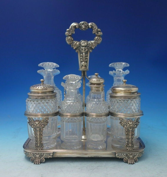 English Sterling Silver and Cut Crystal Cruet Set 10" x 8"  (#5411)