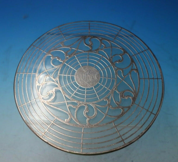Glass Trivet Plate with Sterling Silver Overlay Vintage 6 3/4" (#5430)