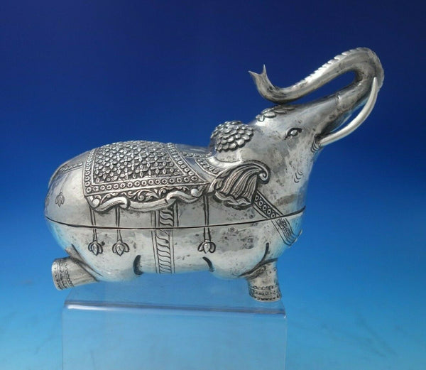 India Sterling Silver Tea Caddy Elephant Form with Chrysanthemums c.1950 (#5468)
