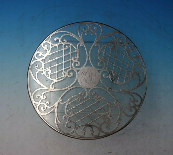 Glass Trivet Plate with Sterling Silver Overlay 7 3/4" (#5490)