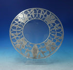 Glass Trivet Plate with Sterling Silver Flower Motif Overlay 9 3/4" (#5497)