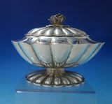 Hungarian Sterling Silver Tea Caddy Oval Fluted with 3-D Rose Finial (#5512)