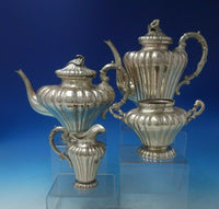 Posen German .800 Silver Tea Set 4pc Pumpkin Shape Morning Glory Finial (#5595)