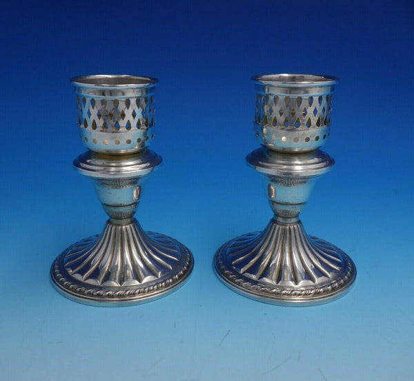 English Gadroon by Gorham Sterling Silver Candle Holder Pair Weighted (#4803)