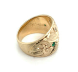 14k Yellow Gold Wide Heavy Emerald and Diamond Band Ring (#J5440)