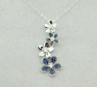 14k Gold Blue Genuine Natural Sapphire and Diamond Flower Pendant (#J4326)