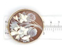 12k Yellow Gold Genuine Natural Cameo Pin Pendant Brooch w/Violet Flowers #J6448