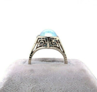 14k White Gold Art Deco 8.8mm Blue Akoya Pearl Ring (#J5518)