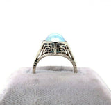 14k White Gold Art Deco 8.8mm Blue Akoya Pearl Ring (#J5518)