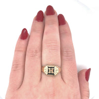 10k Yellow Gold Genuine Natural Onyx Men's Ring Initial "H" Size 9 (#J6131)
