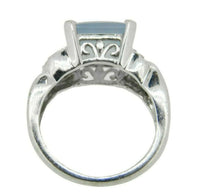 14k White Gold Blue-Gray Genuine Natural Chalcedony Ring with Diamonds (#J3558)