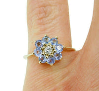 14k Yellow Gold Flower Genuine Natural Tanzanite Ring with Diamond (#J2051)