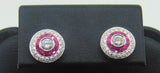 14k Gold Genuine Natural Diamond and Ruby Double Halo Stud Earrings (#J4062)