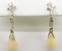 14k Gold Briolette Genuine Natural Opal Earrings with Twelve Diamonds (#J4079)