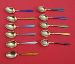 David Andersen Norwegian Sterling Silver Demitasse Spoon Set 11pc Vermeil Enamel