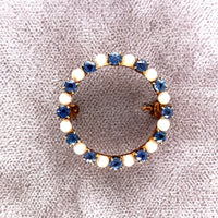 14k Yellow Gold Montana Sapphire and Pearl Round Pin (#J5538)