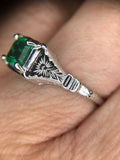 18k Gold Art Deco .56ct Genuine Natural Emerald Ring w/Engraved Flowers (#J4856)